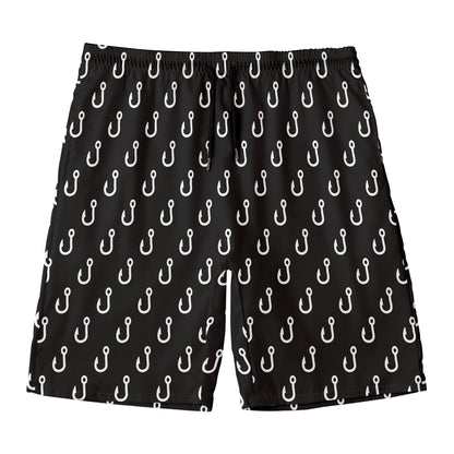 Black And White Fishing Hooks Print Men's Swim Trunks