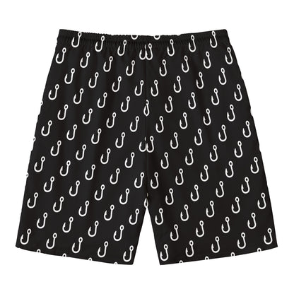 Black And White Fishing Hooks Print Men's Swim Trunks