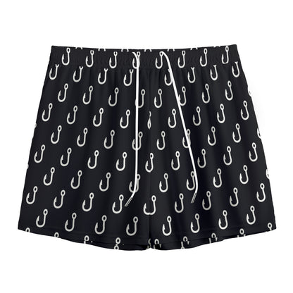 Black And White Fishing Hooks Print Mesh Shorts