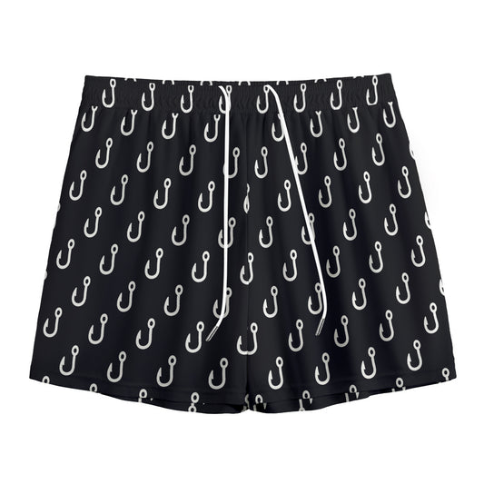 Black And White Fishing Hooks Print Mesh Shorts