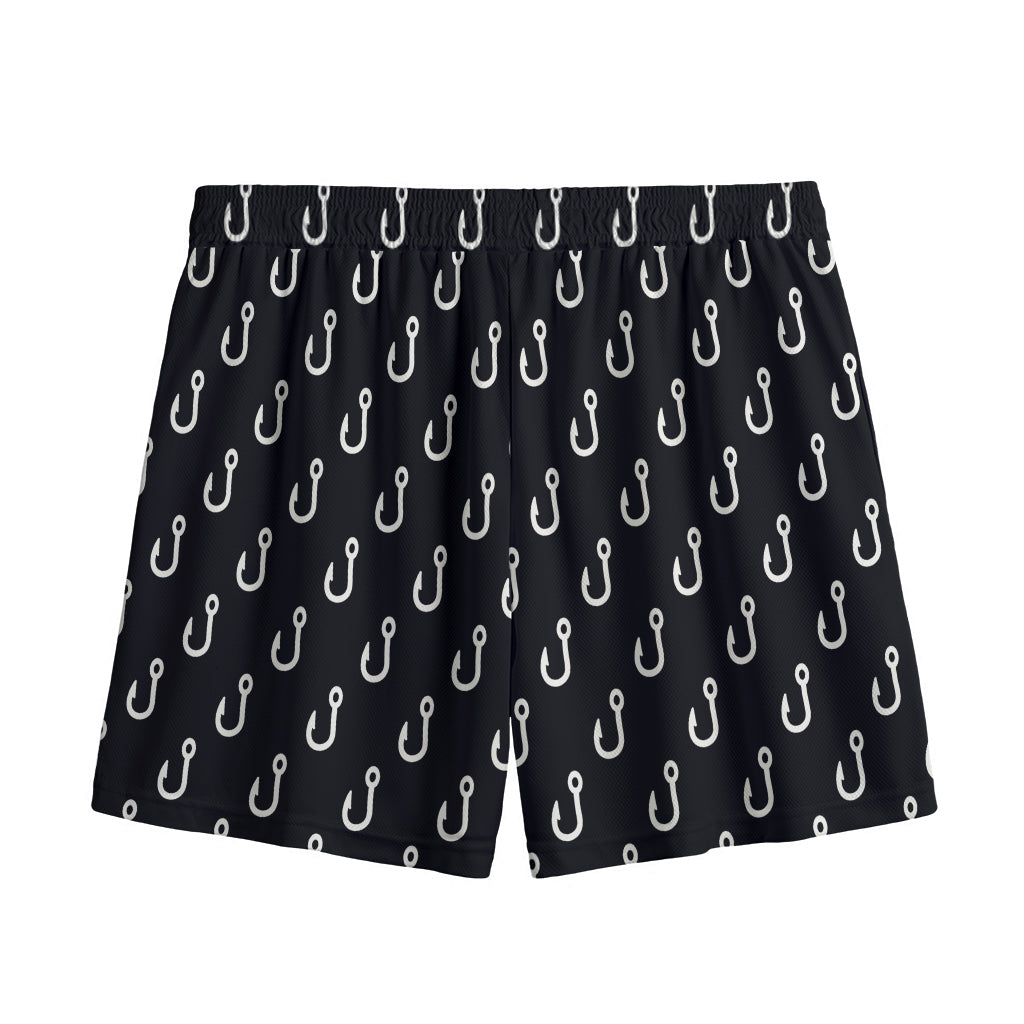 Black And White Fishing Hooks Print Mesh Shorts