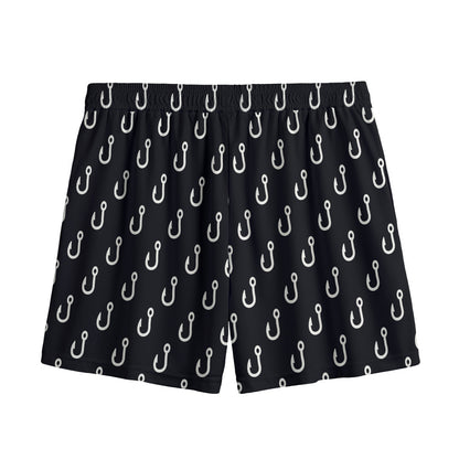 Black And White Fishing Hooks Print Mesh Shorts
