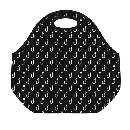 Black And White Fishing Hooks Print Neoprene Lunch Bag