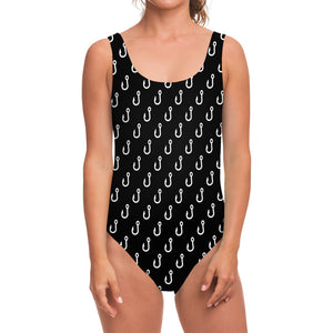 Black And White Fishing Hooks Print One Piece Swimsuit