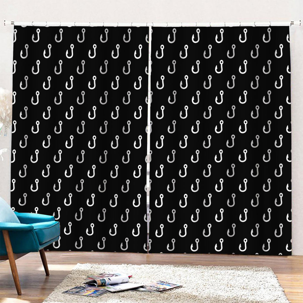 Black And White Fishing Hooks Print Pencil Pleat Curtains