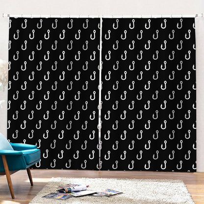 Black And White Fishing Hooks Print Pencil Pleat Curtains