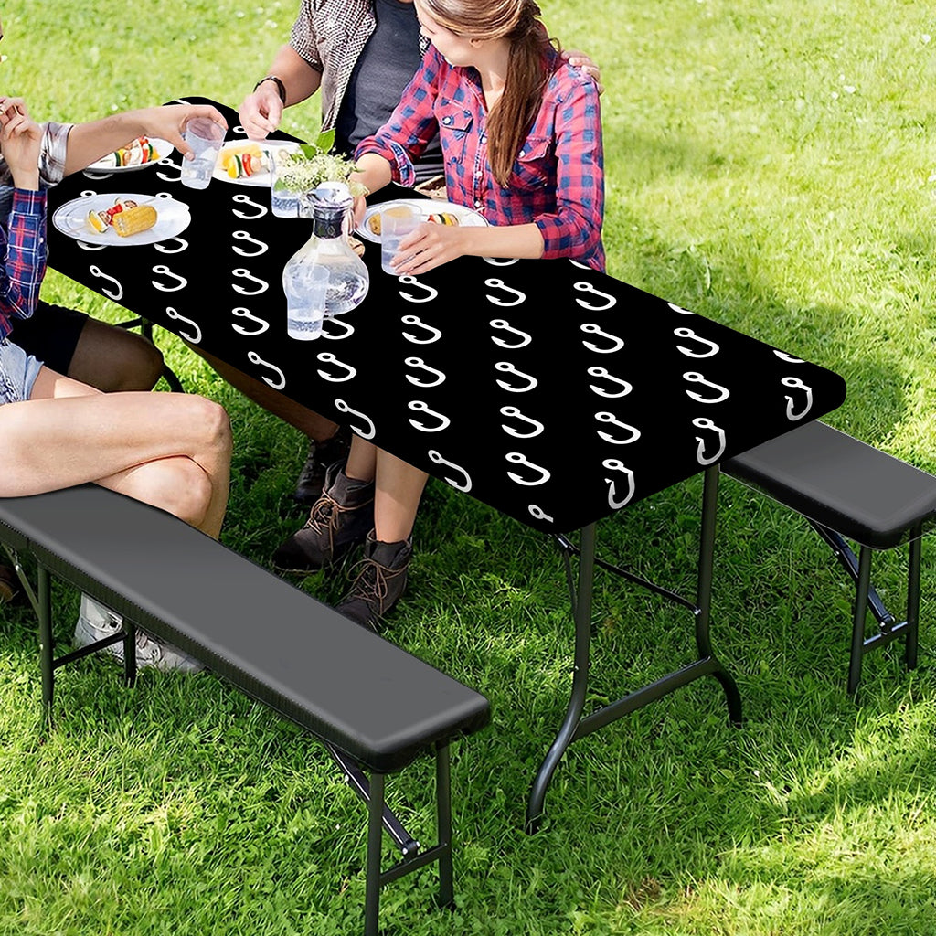Black And White Fishing Hooks Print Picnic Table Cover