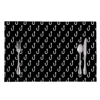 Black And White Fishing Hooks Print Placemat