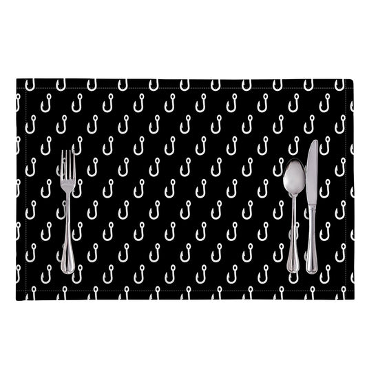 Black And White Fishing Hooks Print Placemat
