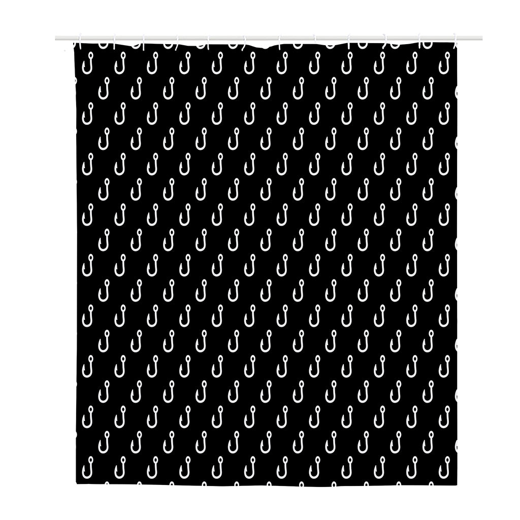 Black And White Fishing Hooks Print Polyester Shower Curtain