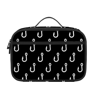 Black And White Fishing Hooks Print Portable Lunch Bag
