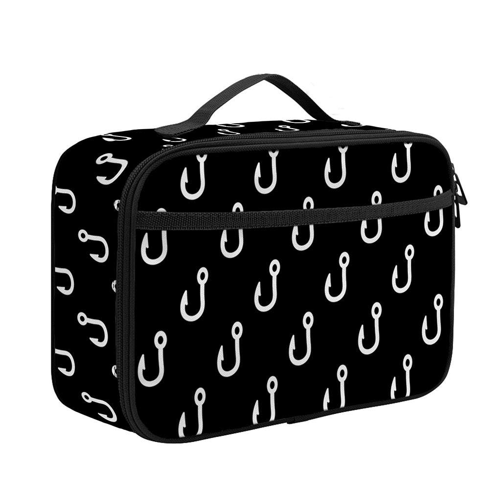 Black And White Fishing Hooks Print Portable Lunch Bag