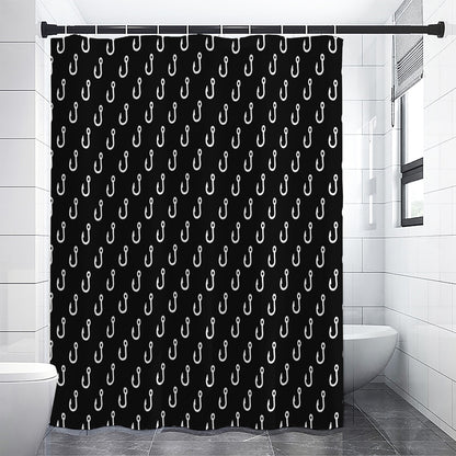 Black And White Fishing Hooks Print Premium Shower Curtain