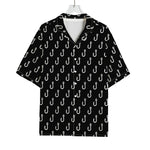 Black And White Fishing Hooks Print Rayon Hawaiian Shirt