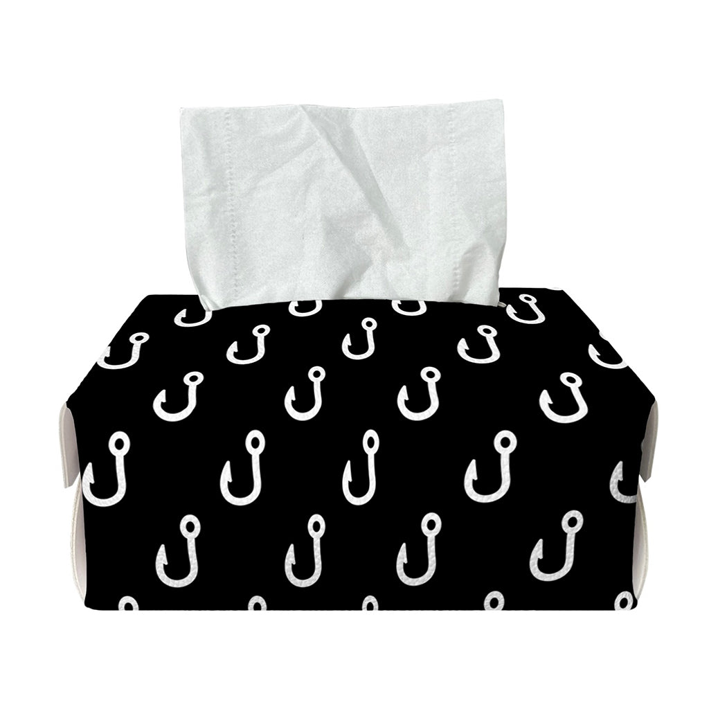 Black And White Fishing Hooks Print Rectangle Tissue Box Cover