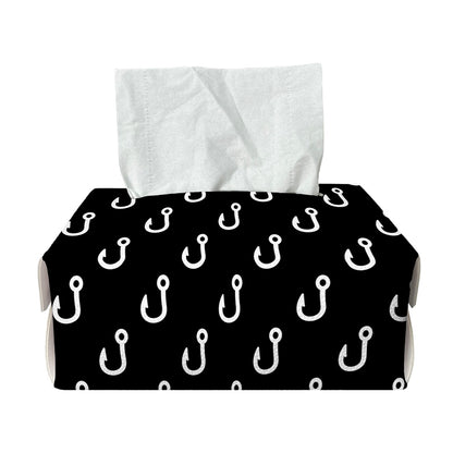 Black And White Fishing Hooks Print Rectangle Tissue Box Cover