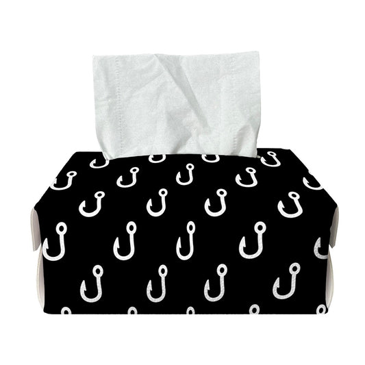 Black And White Fishing Hooks Print Rectangle Tissue Box Cover