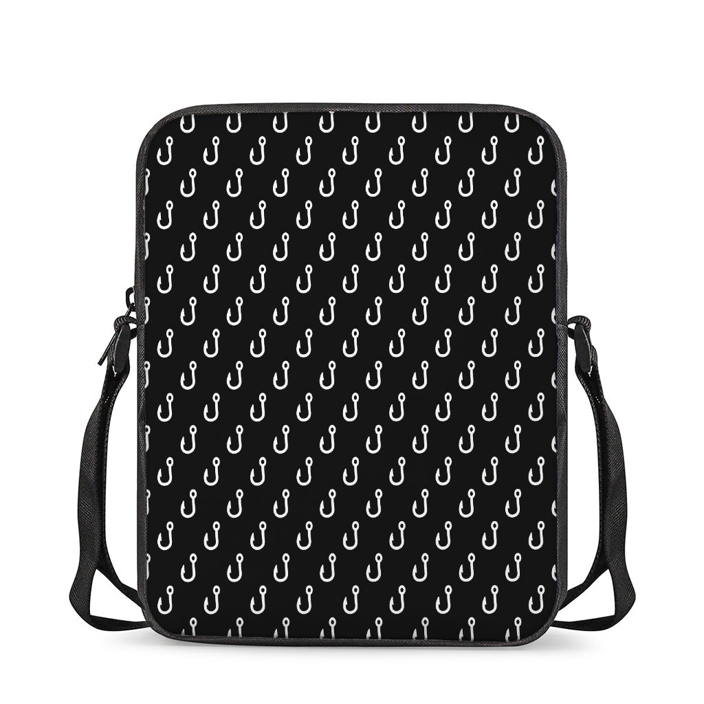 Black And White Fishing Hooks Print Rectangular Crossbody Bag