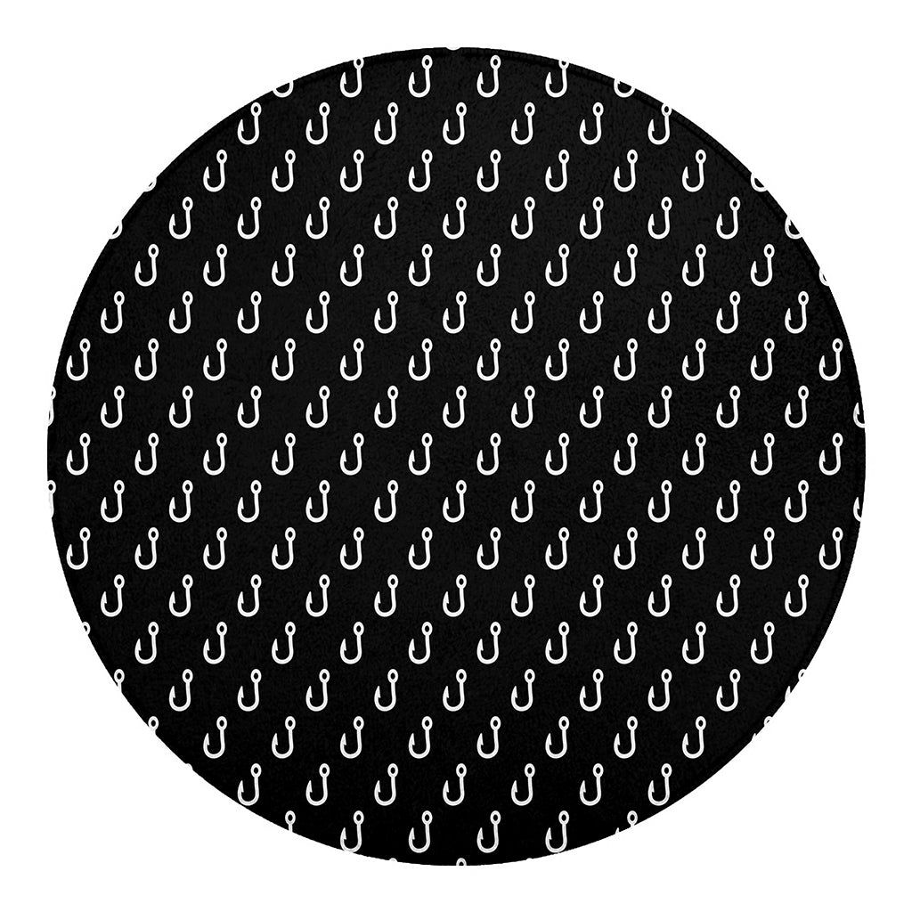 Black And White Fishing Hooks Print Round Blanket