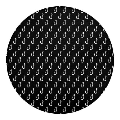Black And White Fishing Hooks Print Round Blanket
