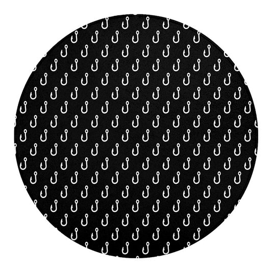 Black And White Fishing Hooks Print Round Blanket
