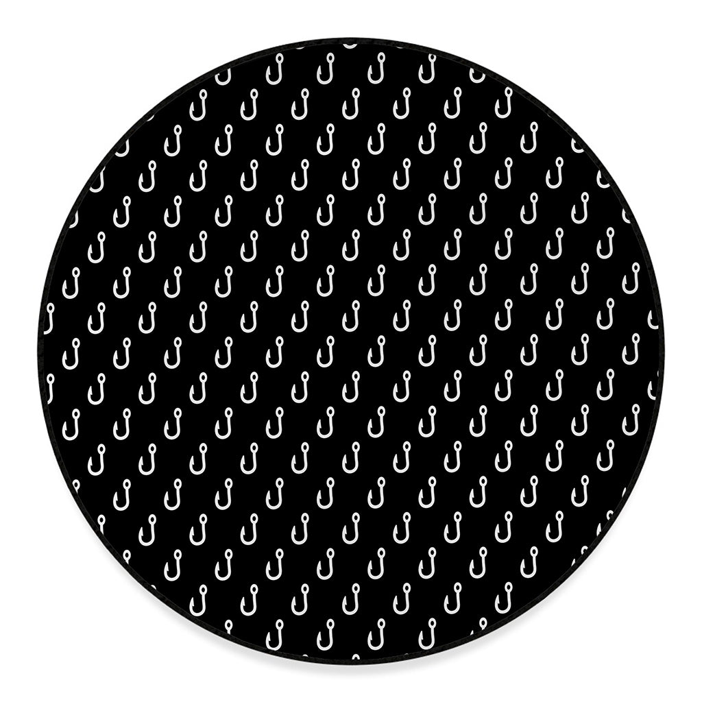 Black And White Fishing Hooks Print Round Floor Mat