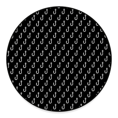 Black And White Fishing Hooks Print Round Floor Mat