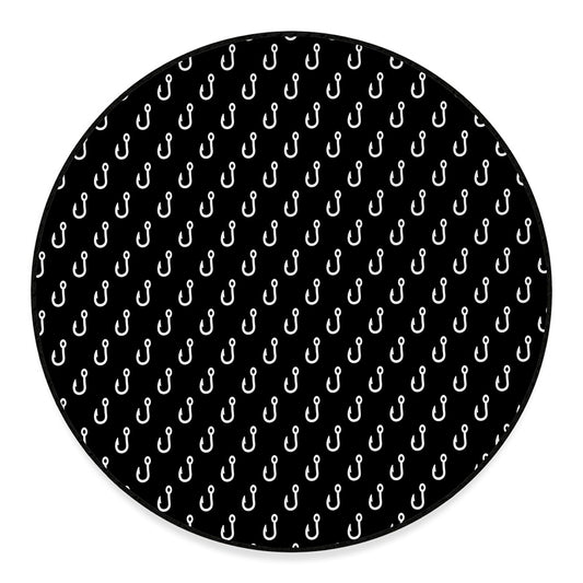 Black And White Fishing Hooks Print Round Floor Mat
