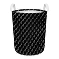 Black And White Fishing Hooks Print Round Laundry Basket