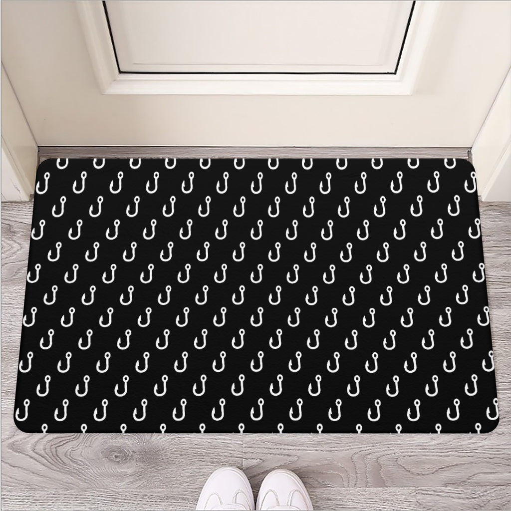 Black And White Fishing Hooks Print Rubber Doormat