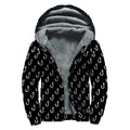 Black And White Fishing Hooks Print Sherpa Lined Zip Up Hoodie