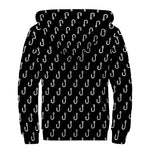 Black And White Fishing Hooks Print Sherpa Lined Zip Up Hoodie