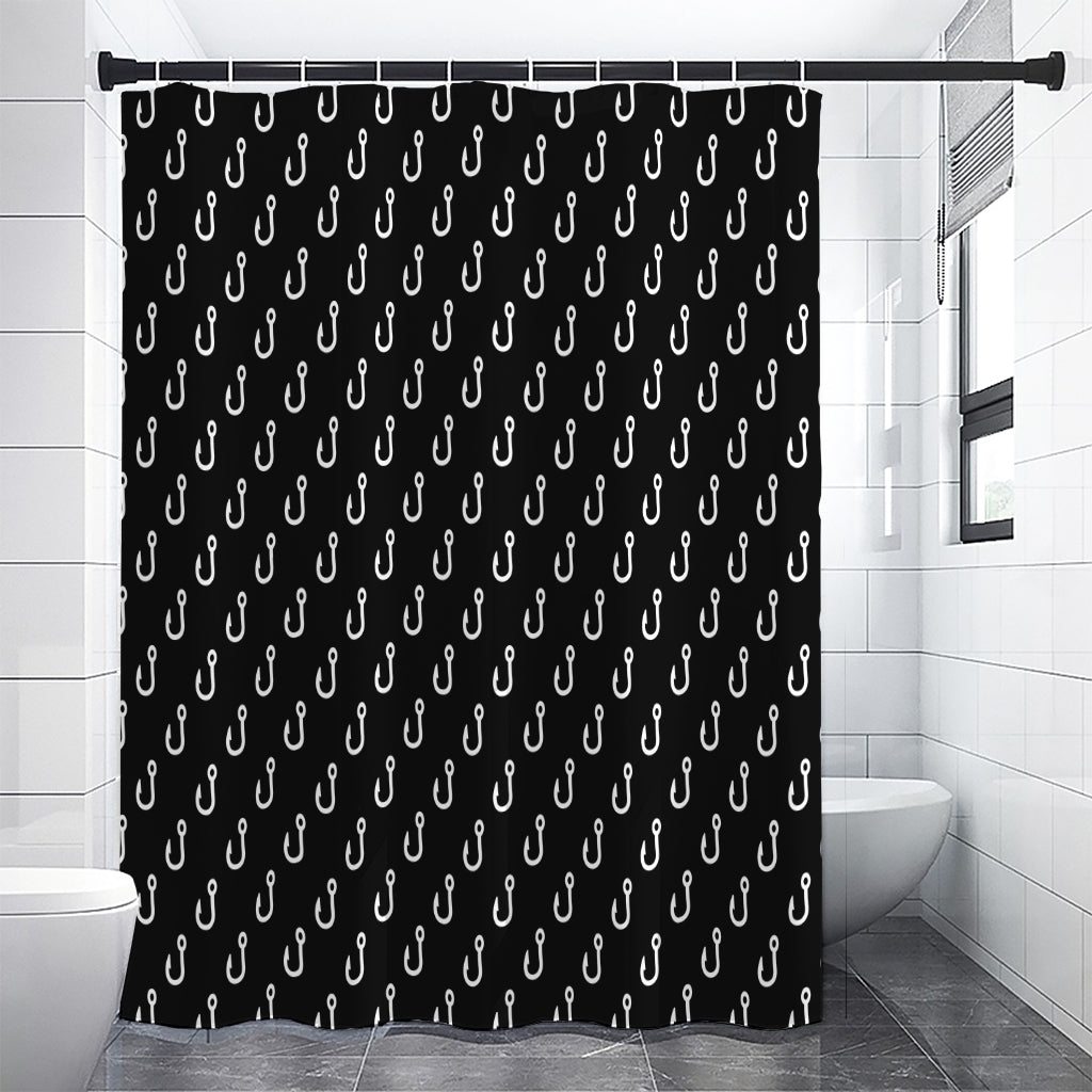 Black And White Fishing Hooks Print Shower Curtain