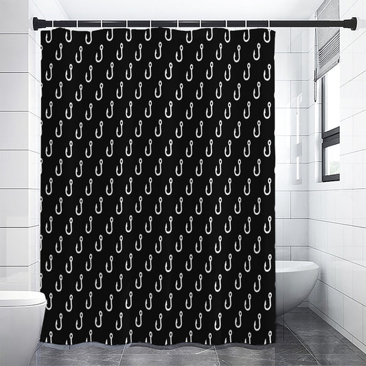 Black And White Fishing Hooks Print Shower Curtain