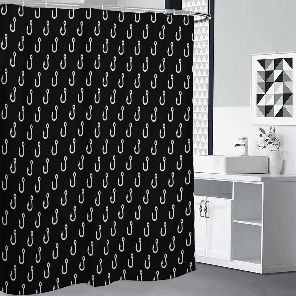 Black And White Fishing Hooks Print Shower Curtain