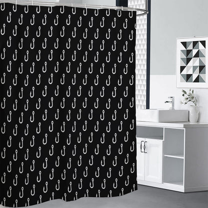 Black And White Fishing Hooks Print Shower Curtain