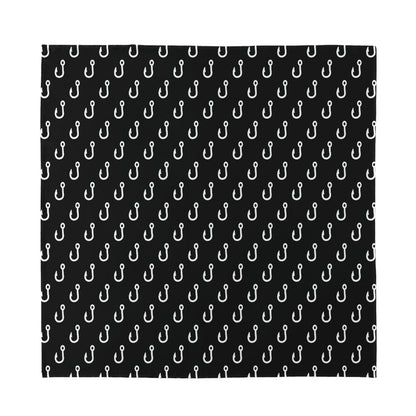 Black And White Fishing Hooks Print Silk Bandana