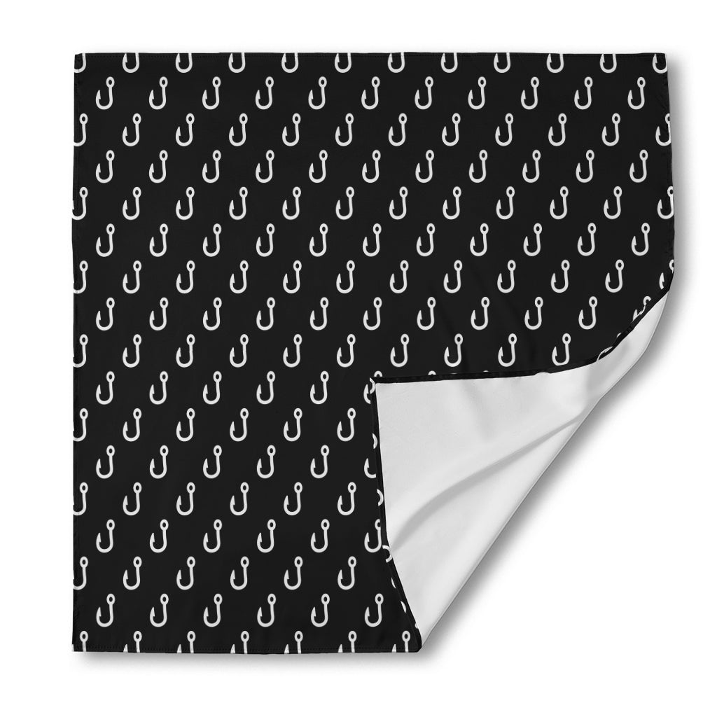 Black And White Fishing Hooks Print Silk Bandana