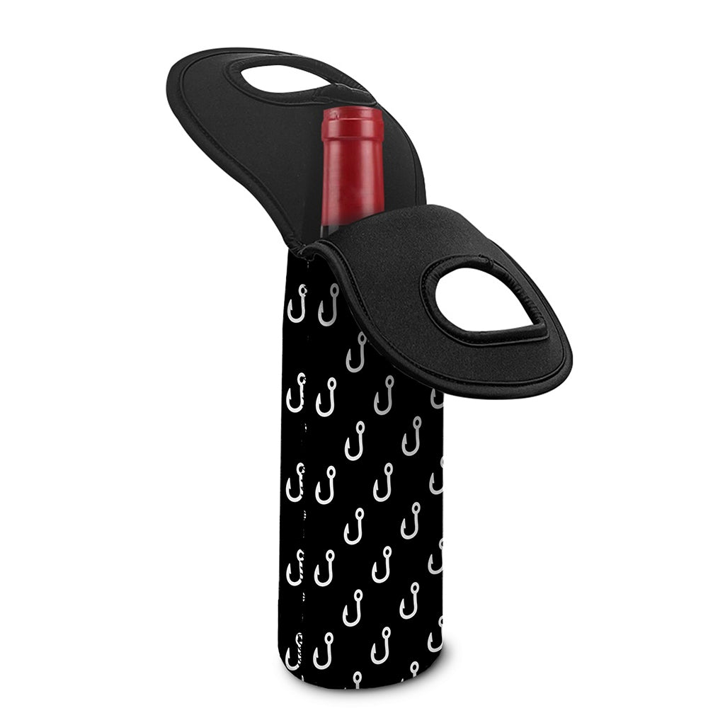 Black And White Fishing Hooks Print Single Neoprene Wine Tote