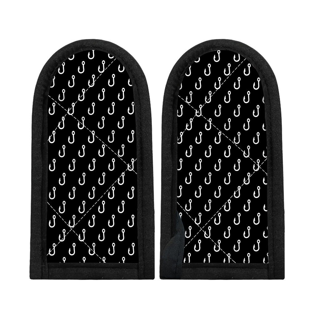 Black And White Fishing Hooks Print Skillet Handle Cover