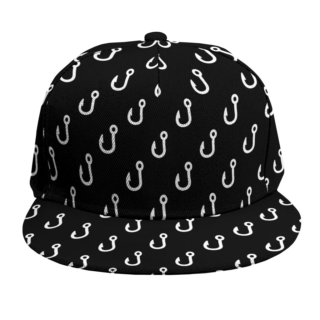 Black And White Fishing Hooks Print Snapback Cap