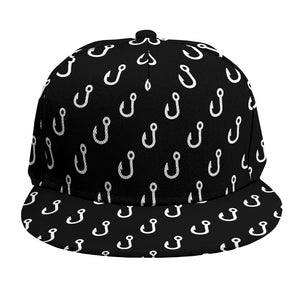 Black And White Fishing Hooks Print Snapback Cap