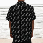 Black And White Fishing Hooks Print Textured Short Sleeve Shirt