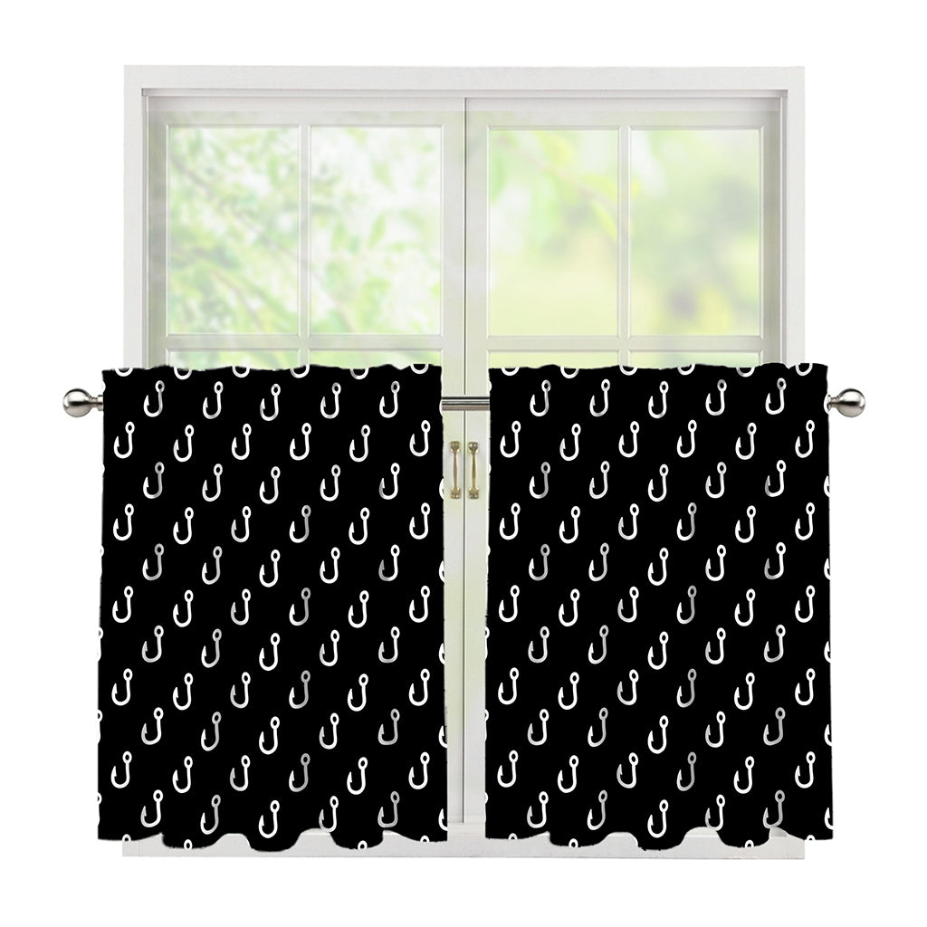 Black And White Fishing Hooks Print Tier Curtains