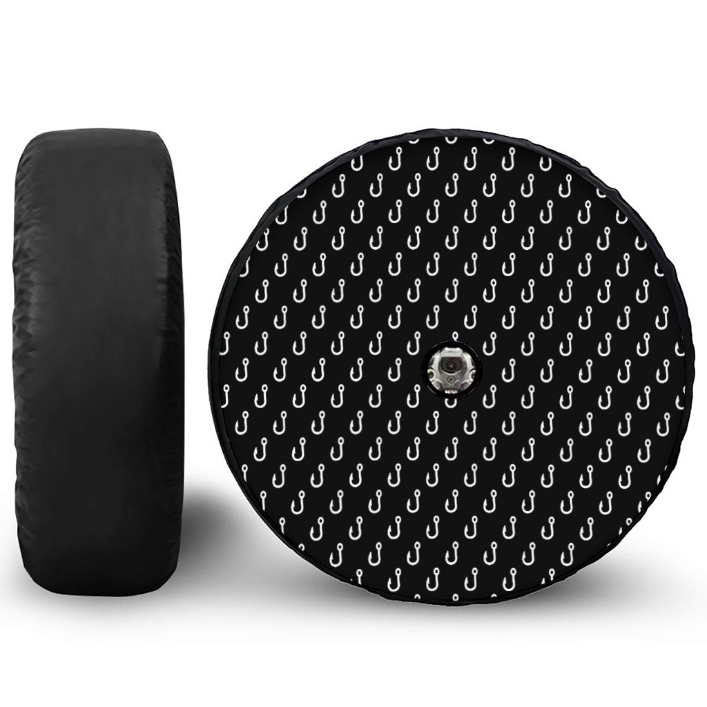 Black And White Fishing Hooks Print Tire Cover With Camera Hole