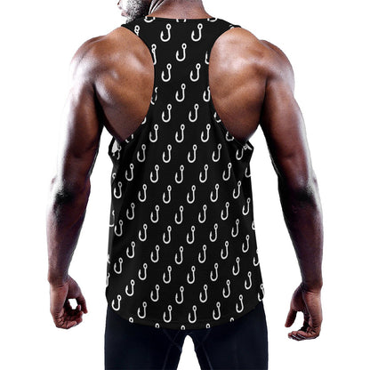 Black And White Fishing Hooks Print Training Tank Top