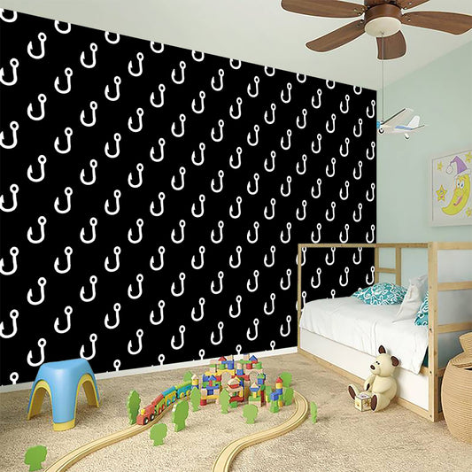 Black And White Fishing Hooks Print Wall Sticker