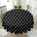 Black And White Fishing Hooks Print Waterproof Round Tablecloth