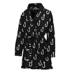 Black And White Fishing Hooks Print Women's Bathrobe