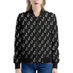 Black And White Fishing Hooks Print Women's Bomber Jacket